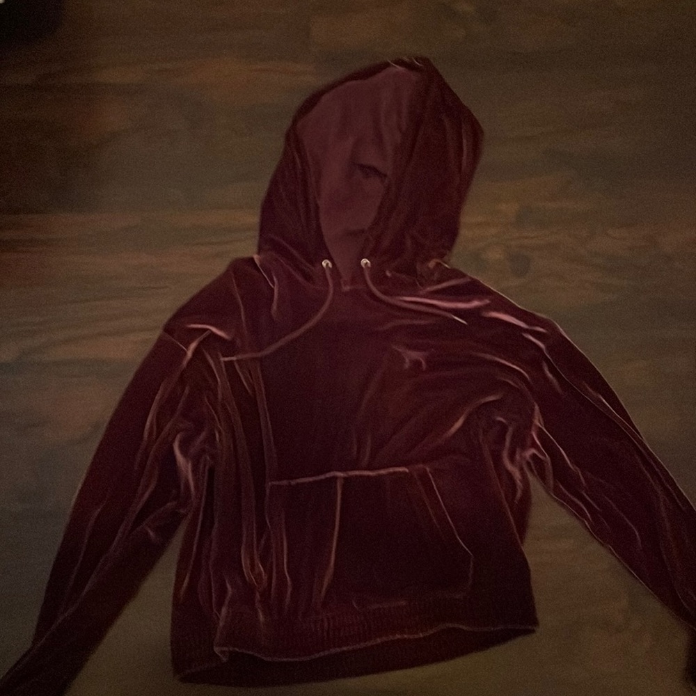 Medium PINK Maroon Velvet Sweater With Hoodie